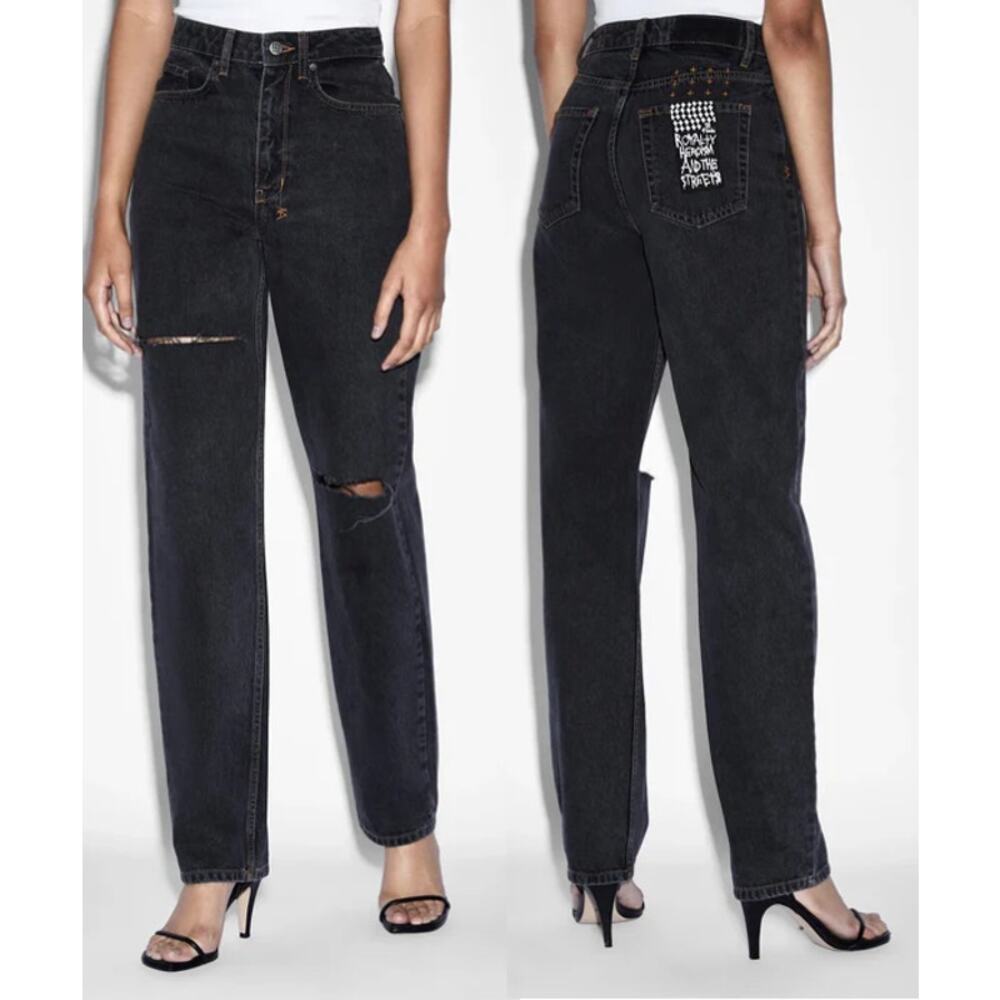 NWT Ksubi Playback Raven Trashed High Waisted Straight Leg Jeans Black Womens 26